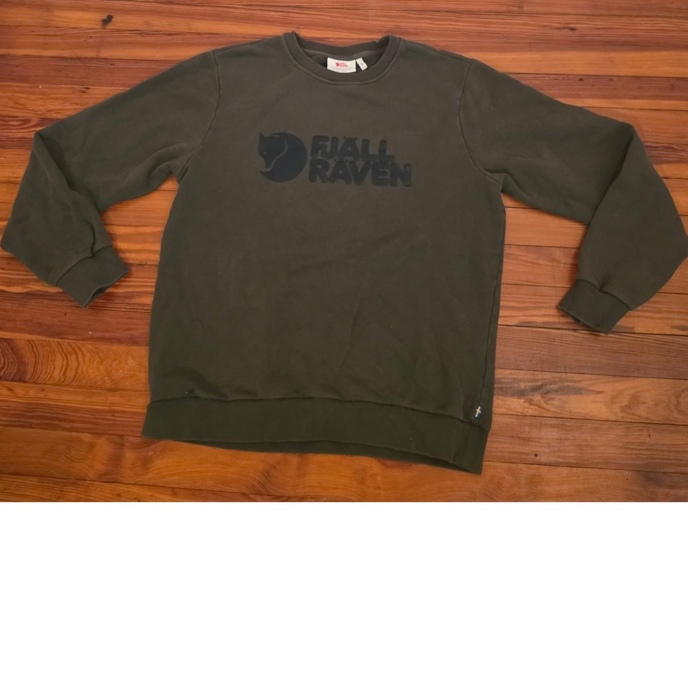 Fjallraven Logo Sweater Mens Medium Dark Olive Green Crew Neck Sweatshirt F84144